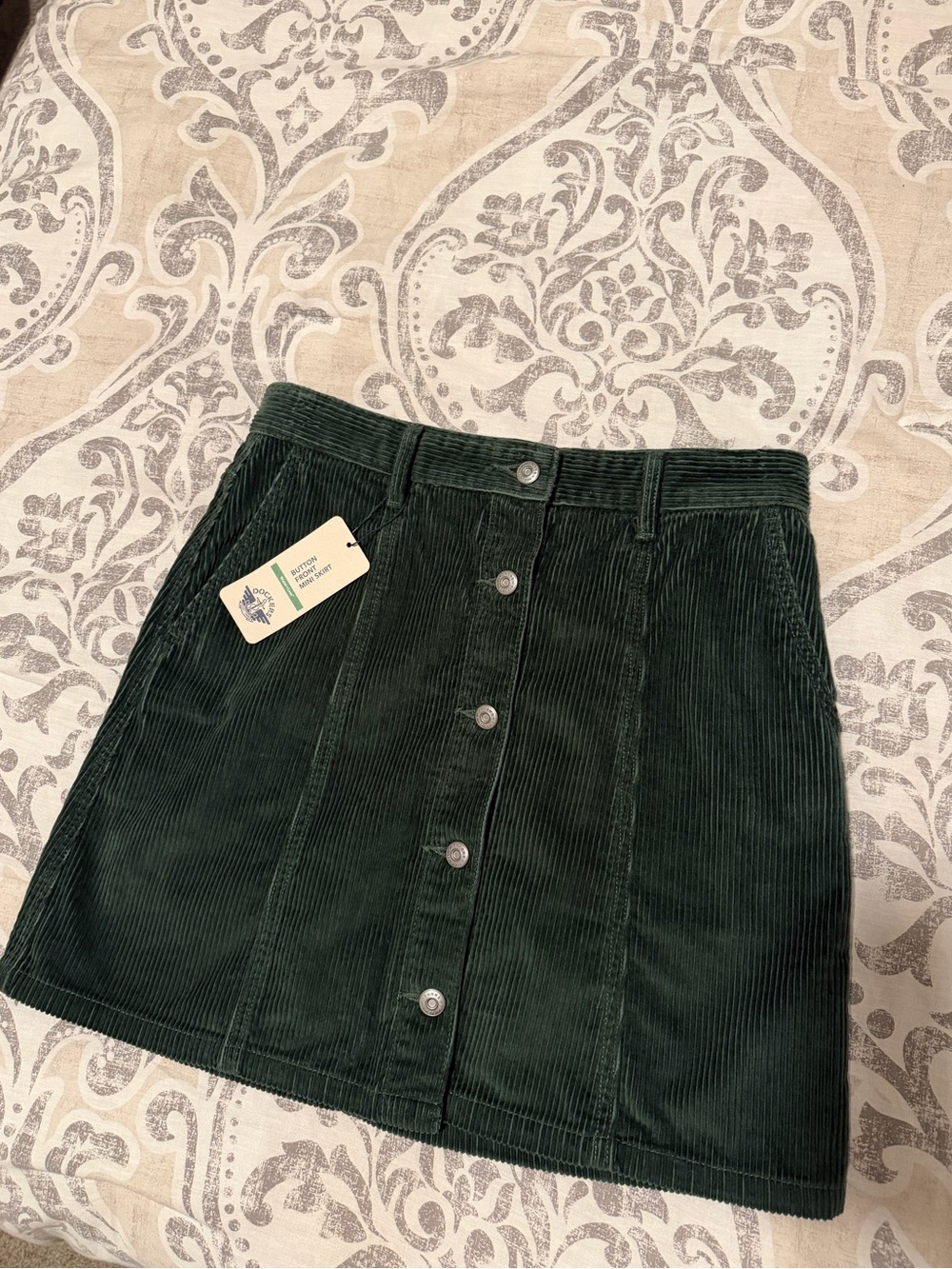 Dockers Dark Green Corduroy Button-Front Mini Skirt